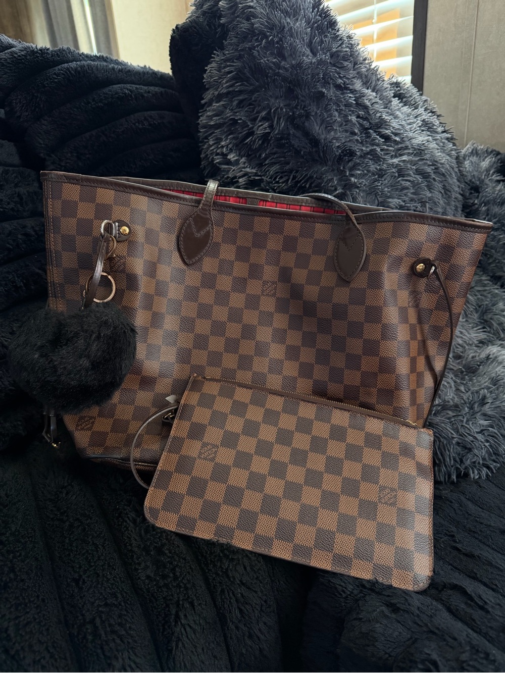 Louis Vuitton Brown Damier Checkered Tote with Wristlet